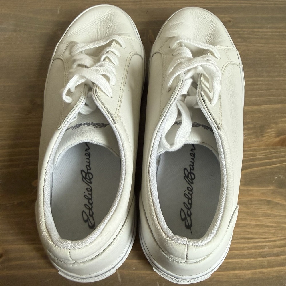 Eddie Bauer Womens 9 White Leather Low Top Lace Up Chatham Comfort Sneakers - Picture 7 of 9